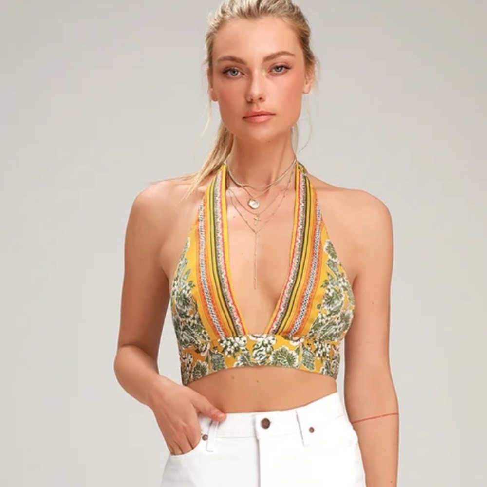 Devon Golden Yellow Print Halter Bra by Free People